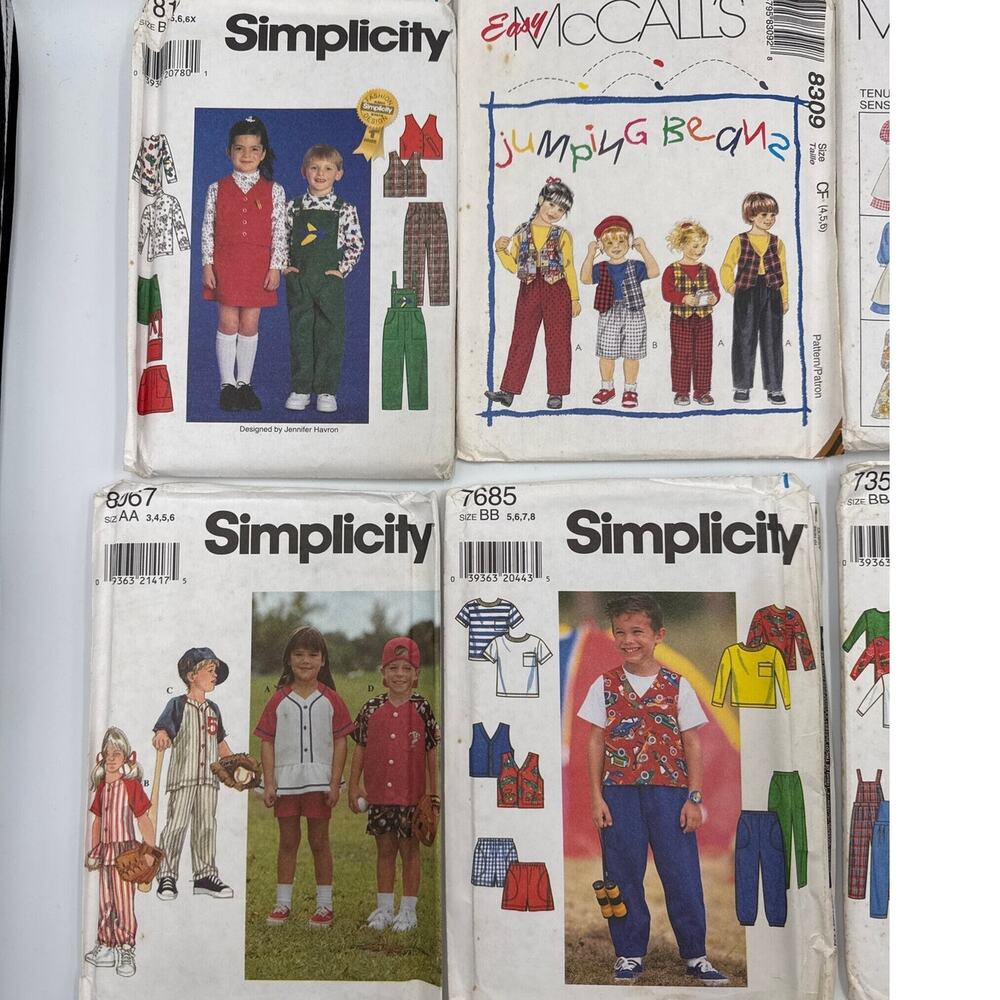 Kids Sewing Pattern Lot of 7 Camp Simplicity Jumping Beans Vest Shorts 3-8 UNCUT